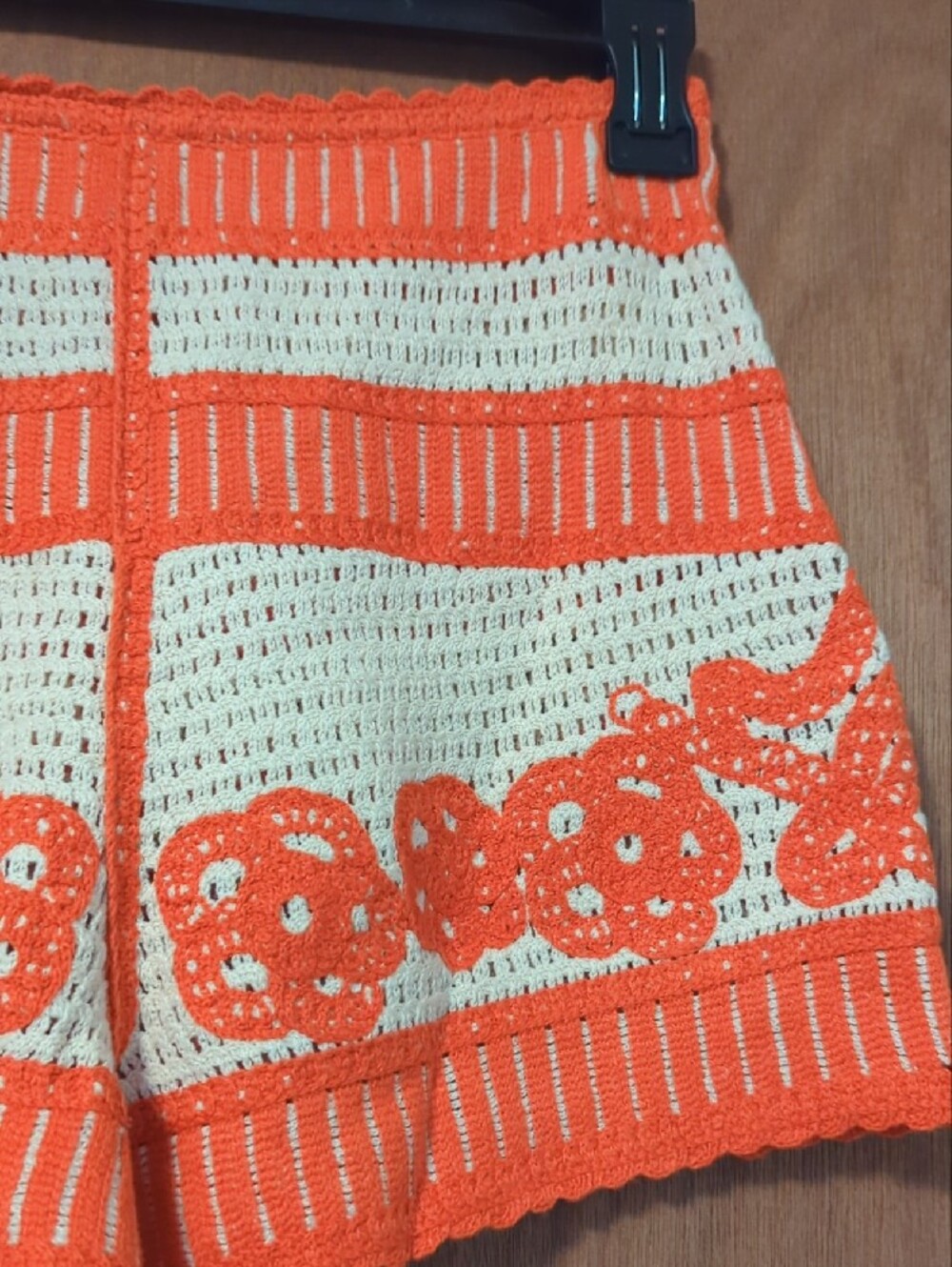 High Waist Crochet Knit Shorts in Orange & Cream - Picture 8 of 11